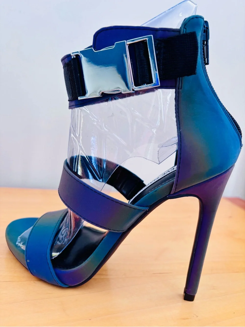 Steve Madden Rainbow Reflective Iridescent Stiletto Heels with Buckle, Size 6